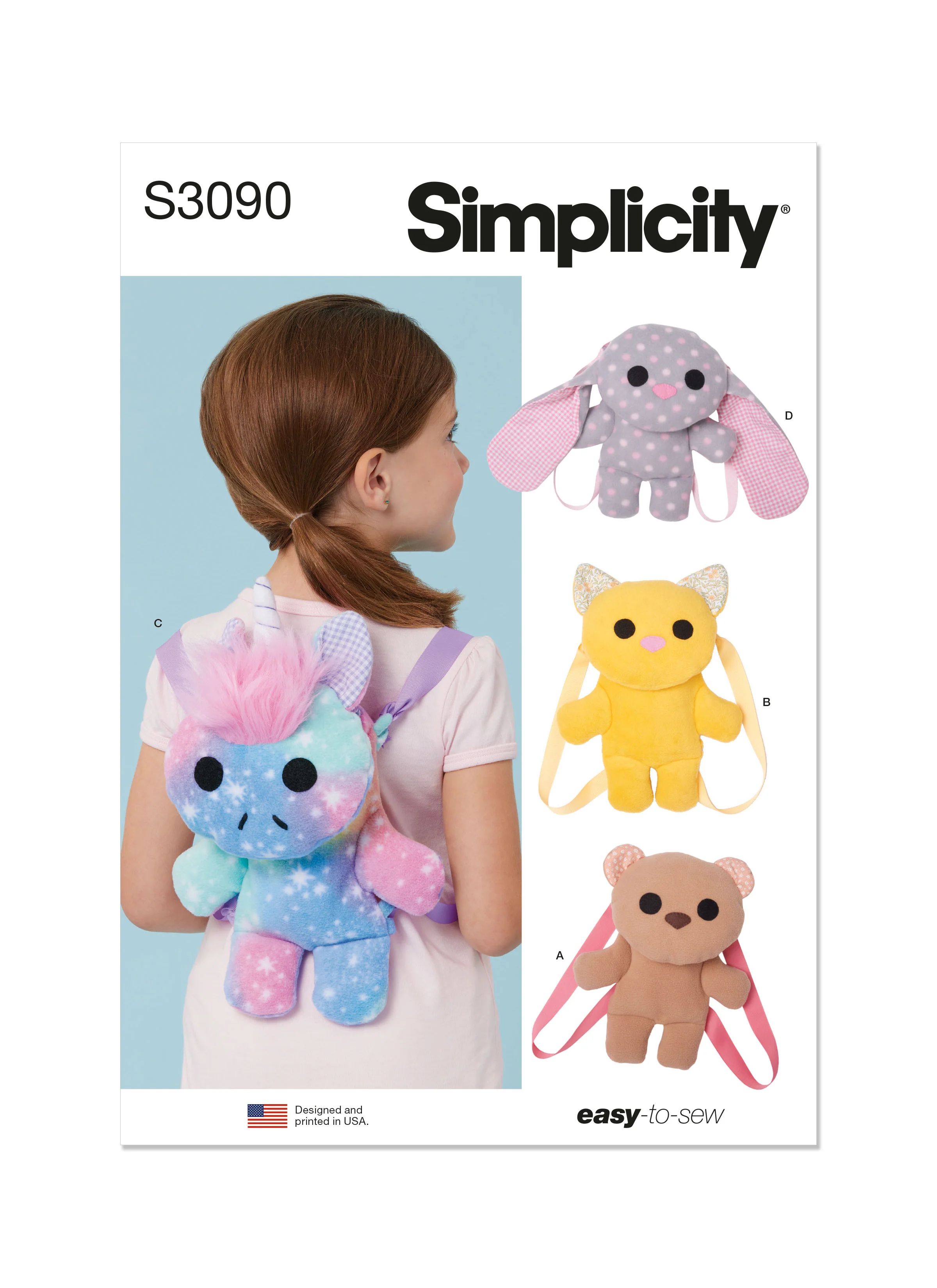 Simplicity Pattern S3090 Animal Mini Backpacks