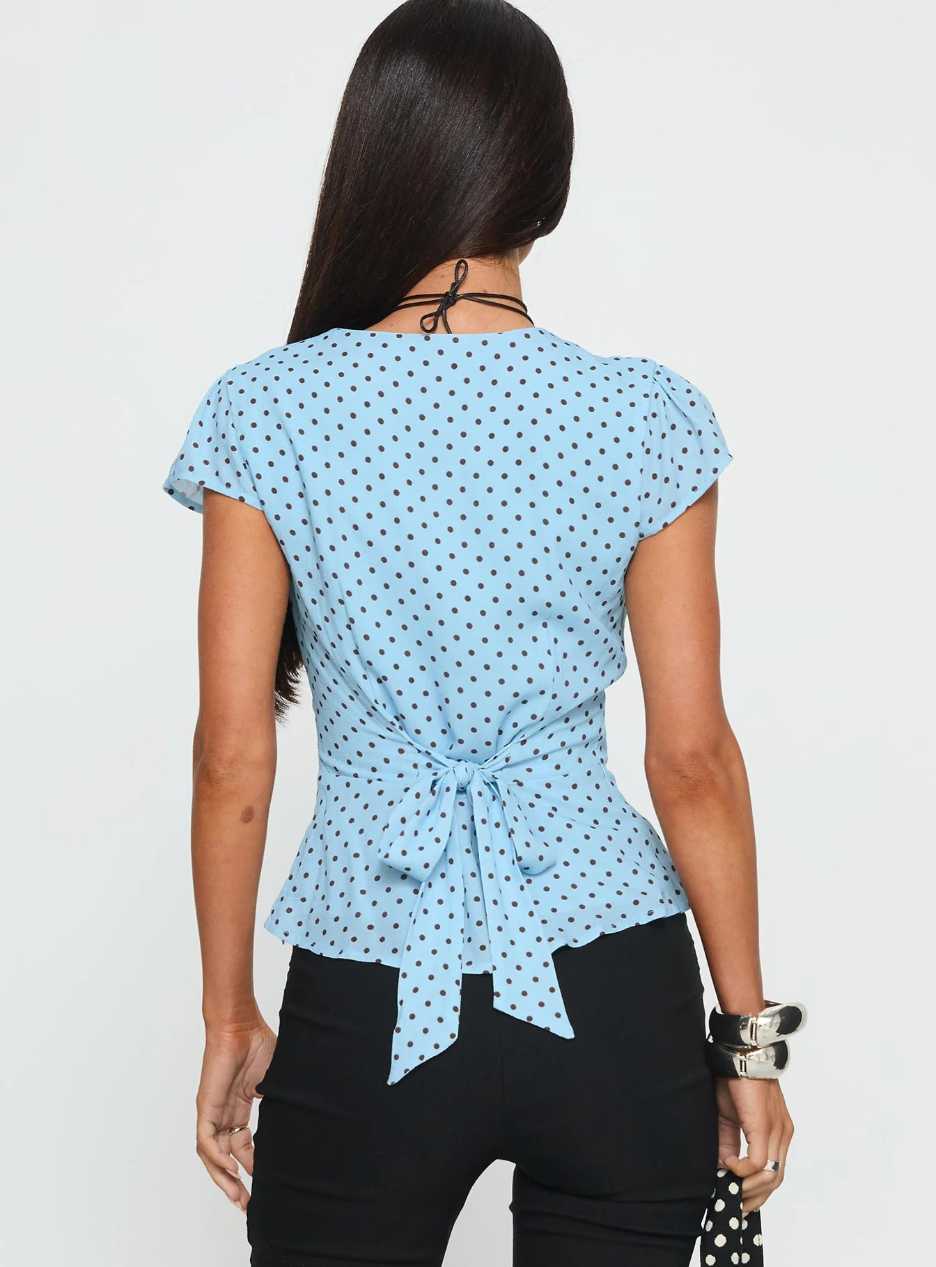 Dalanna Cap Sleeve Top Blue Polka