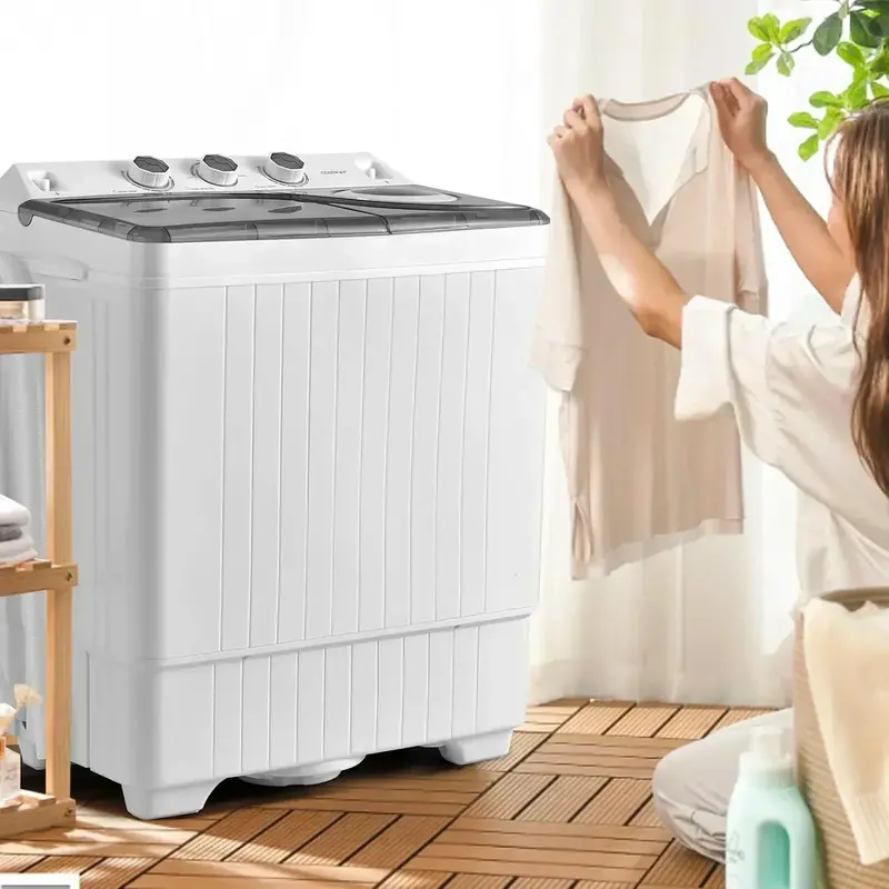 Pralka dwubębnowa Costway, całkowita pojemność 12 kg (8 kg prania + 3,6 kg wirowania) z pompą spustową.