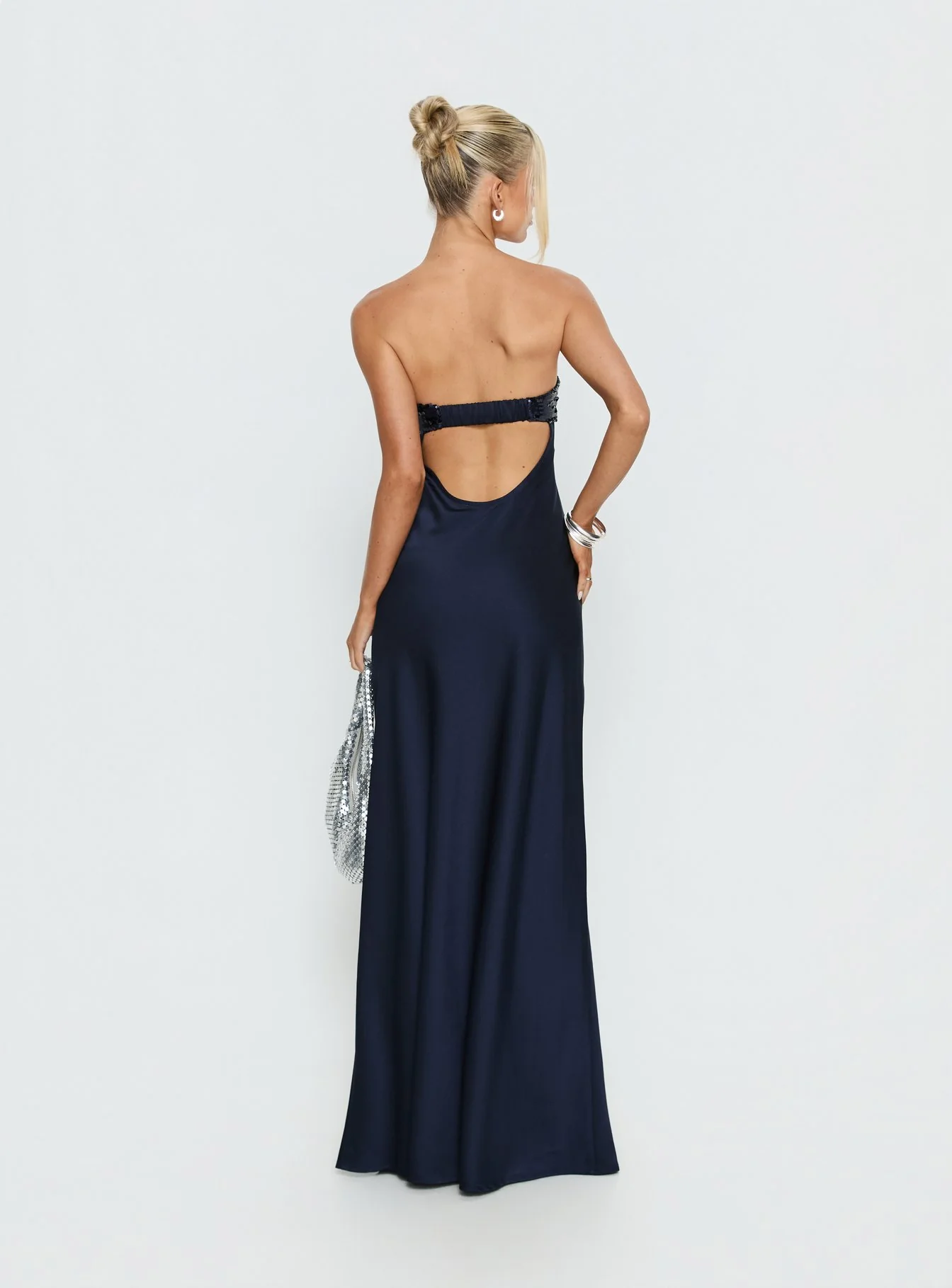 See The Vision Sequin Bust Strapless Maxi Dress Navy