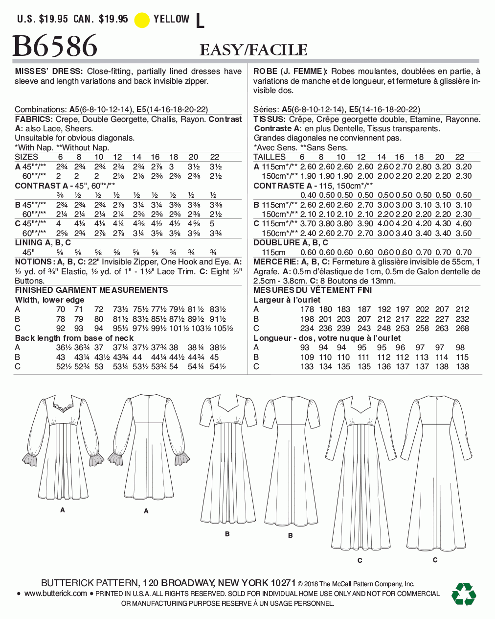 Butterick Pattern B6586 Misses' Dress