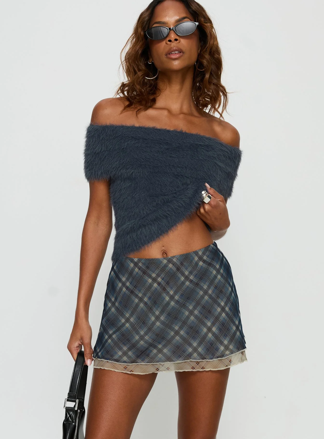 Avalind Layered Mini Skirt Blue Check