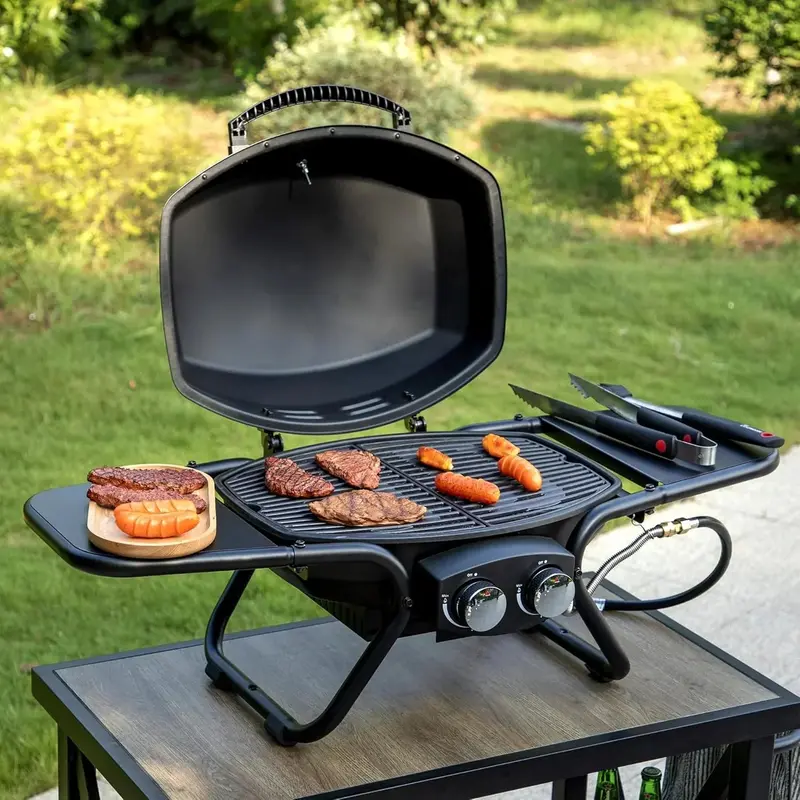 Grill gazowy propanowy Captiva – 42 000 BTU, stal nierdzewna z palnikiem bocznym i rusztem z żeliwa emaliowanego