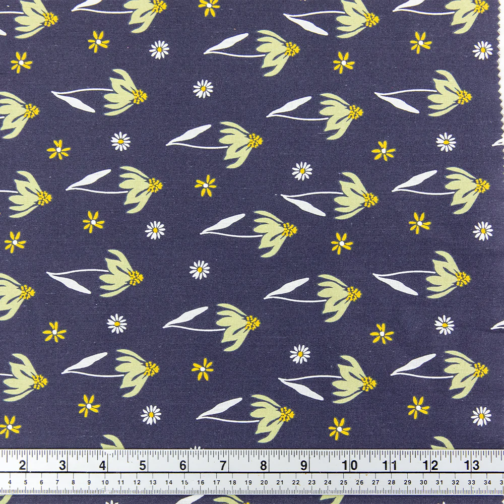 Print Craft & Quilting Fabric, Sage Flowers On Black- Width 110cm