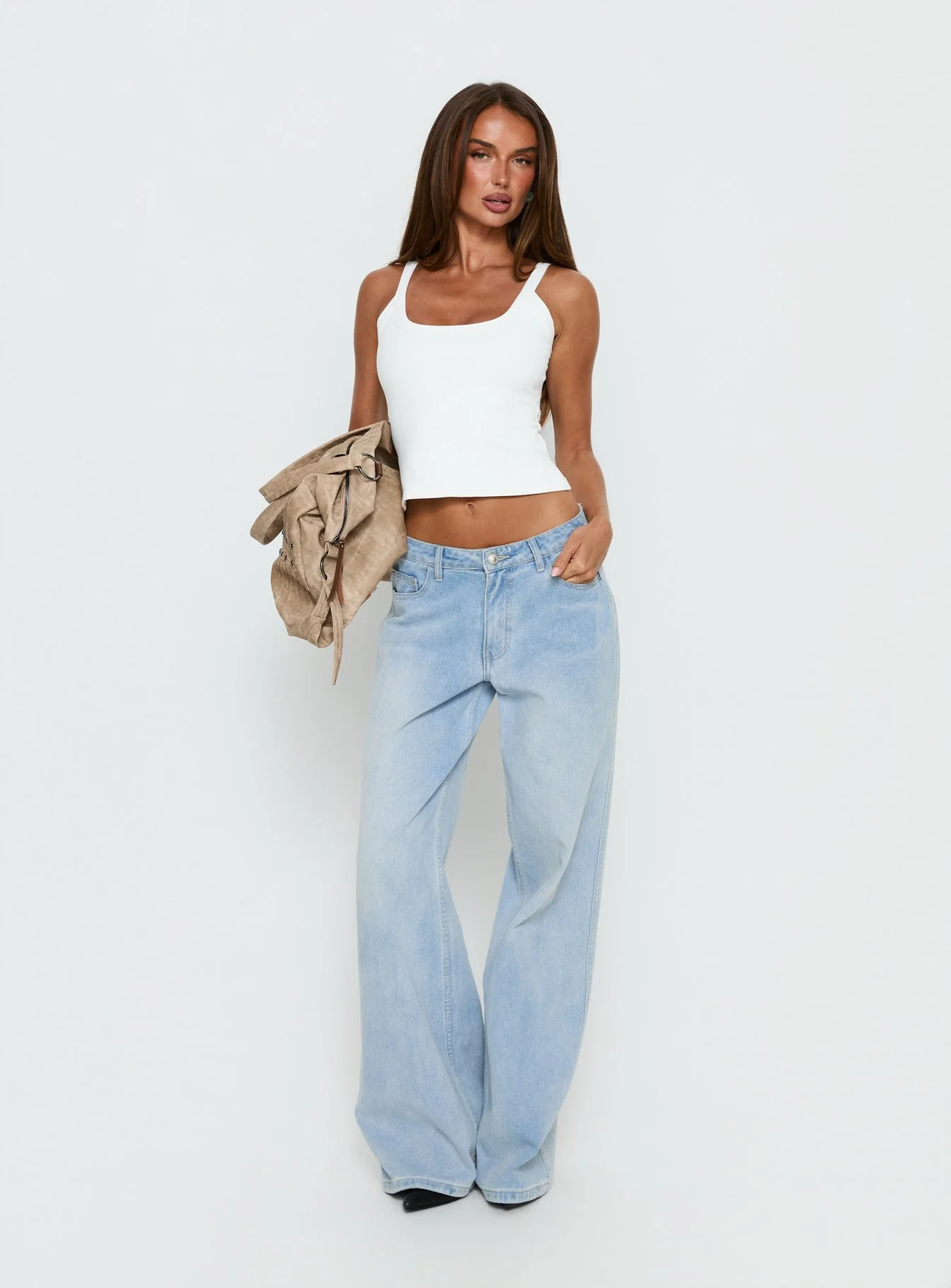 Kasper Cinched Longline Tank Top White