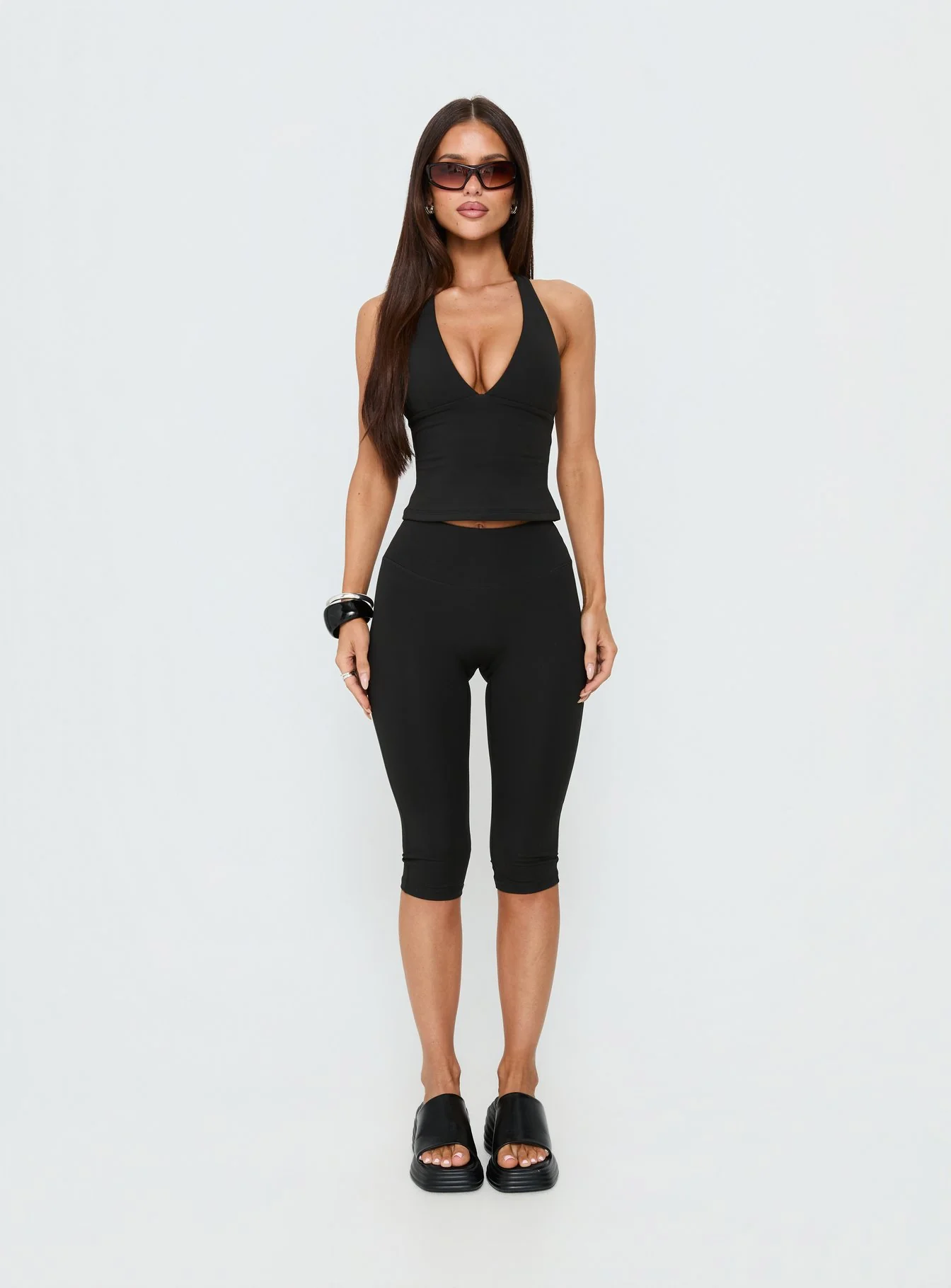 Habitual Active Longline Plunge Neck Tank Top Black