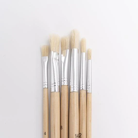 Makr Hog Bristle Brush Set, Flat and Round- 6pk