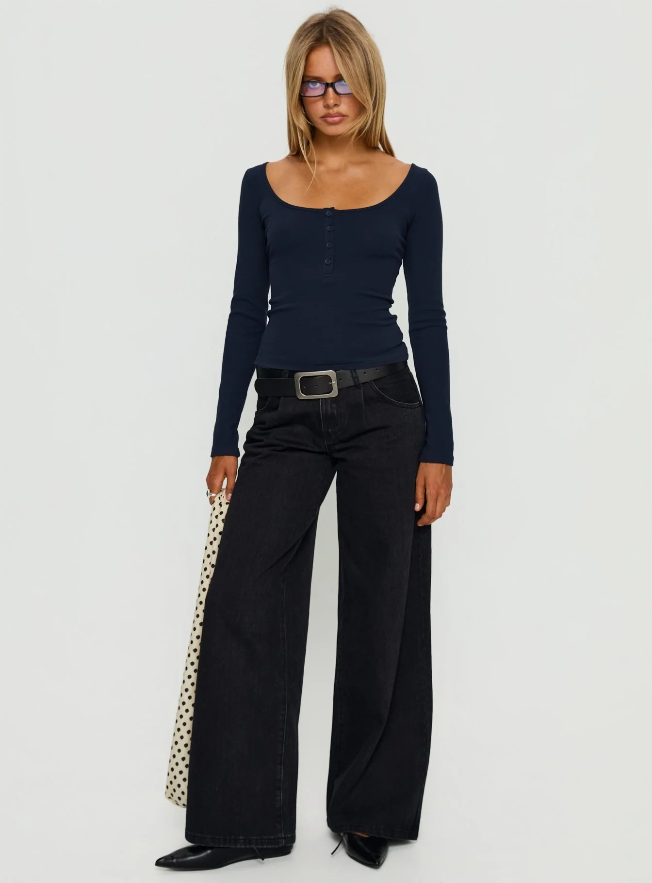 Supercut Low Rise Baggy Pleat Jeans Washed Black
