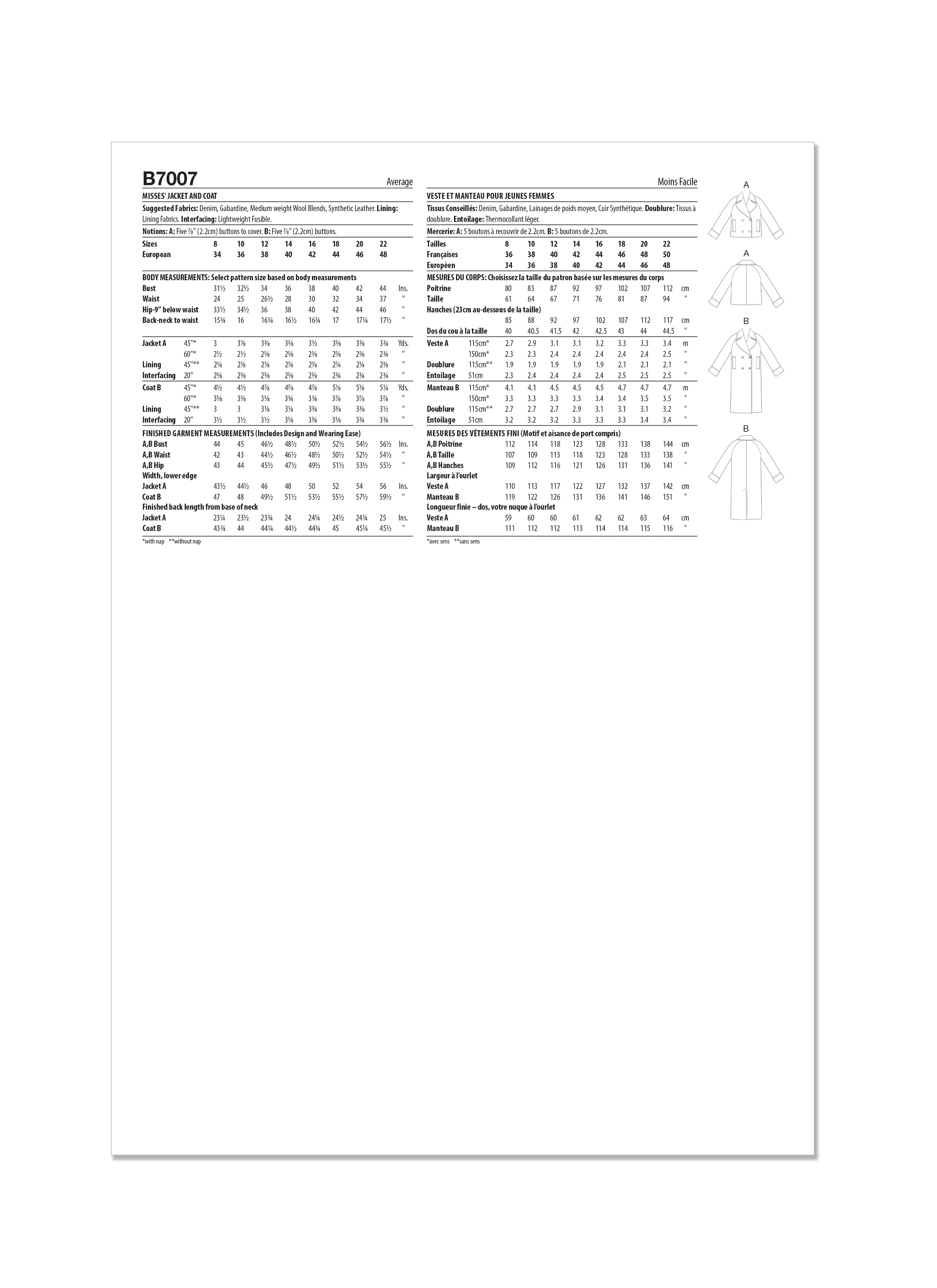 Butterick Pattern B7007 Misses' Jacket