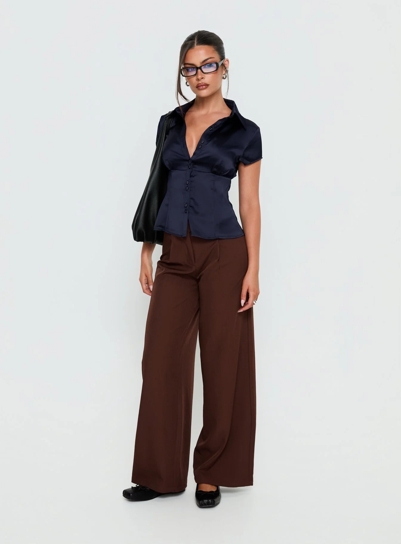 Cottesloe Satin Blouse Top Navy