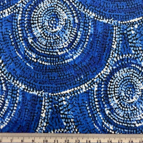 Aboriginal Print Fabric, Sandra Robertson, Blue -140cm Width
