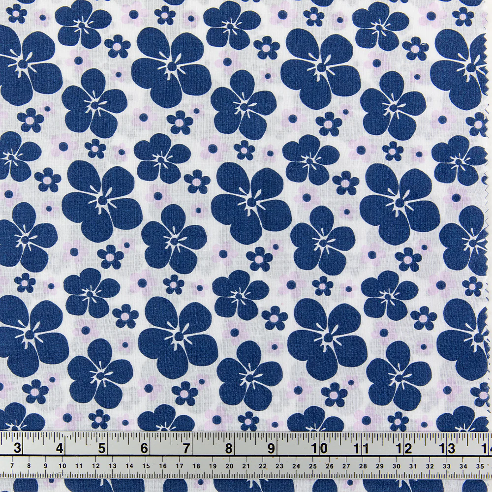 Print Craft & Quilting Fabric, Purple On White Large Floral- Width 110cm
