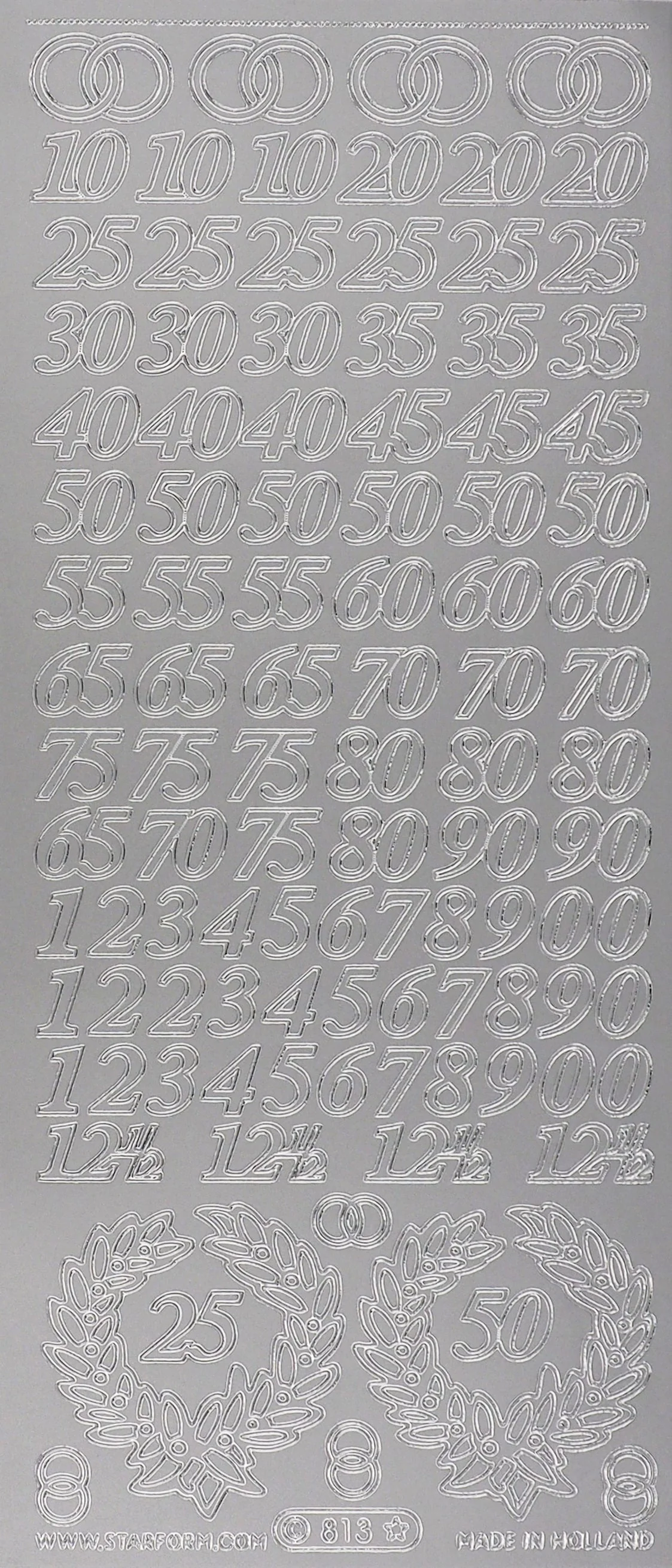 Arbee Foil Stickers Numbers, Silver