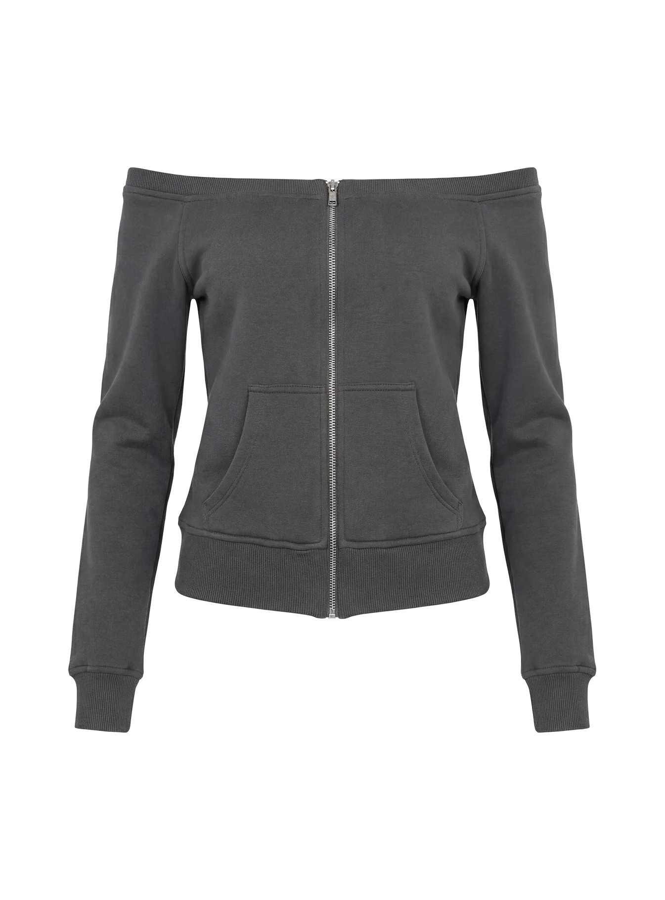 Airazo Off Shoulder Zip Through Jumper Grey