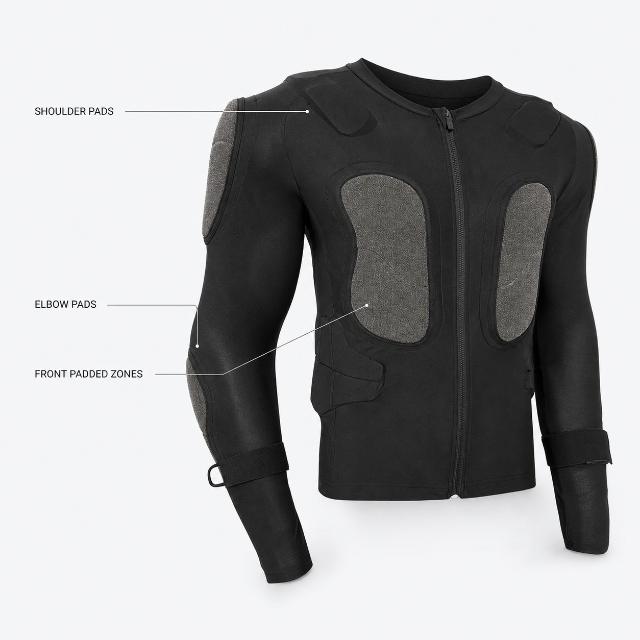 Snowboard Protective Jacket Long Sleeve Padded Body Armor Shirt for Skiing Riding, Black Front Zip