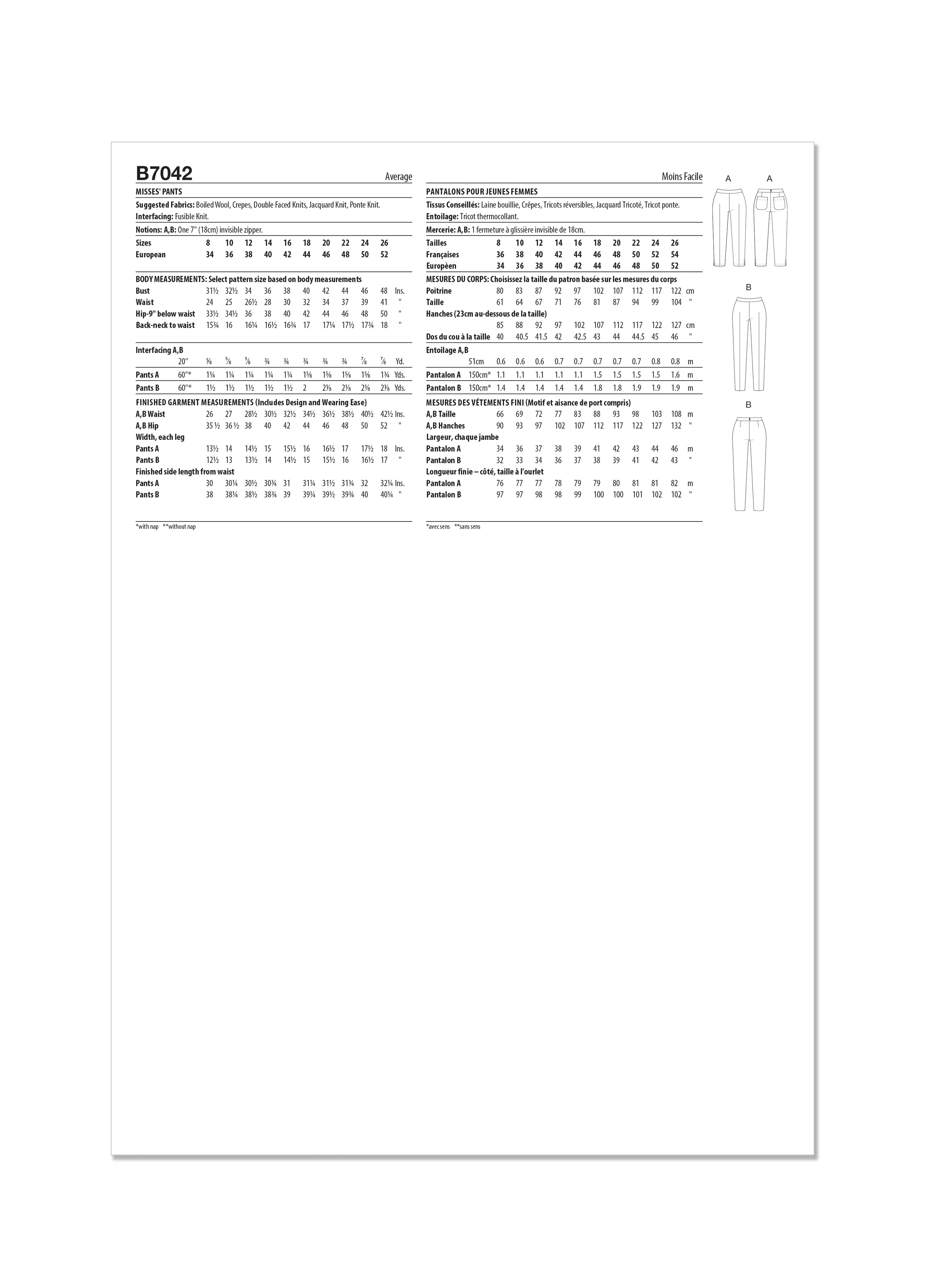 Butterick Pattern B7042 Misses' Skirt Pants