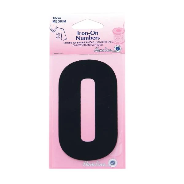 Hemline Iron On Numeral, Black 0- 10cm