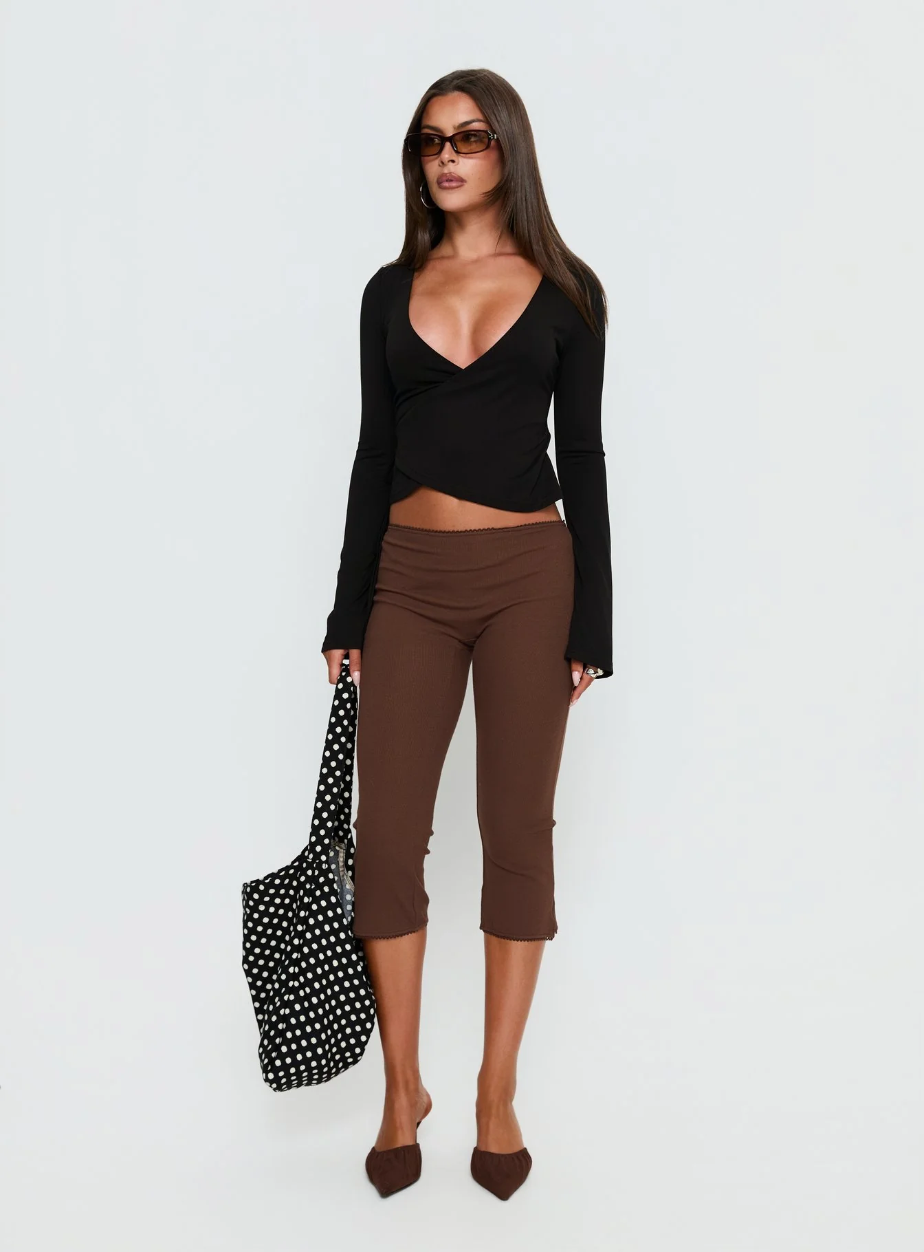 Stefanee Long Sleeve Wrap Top Black