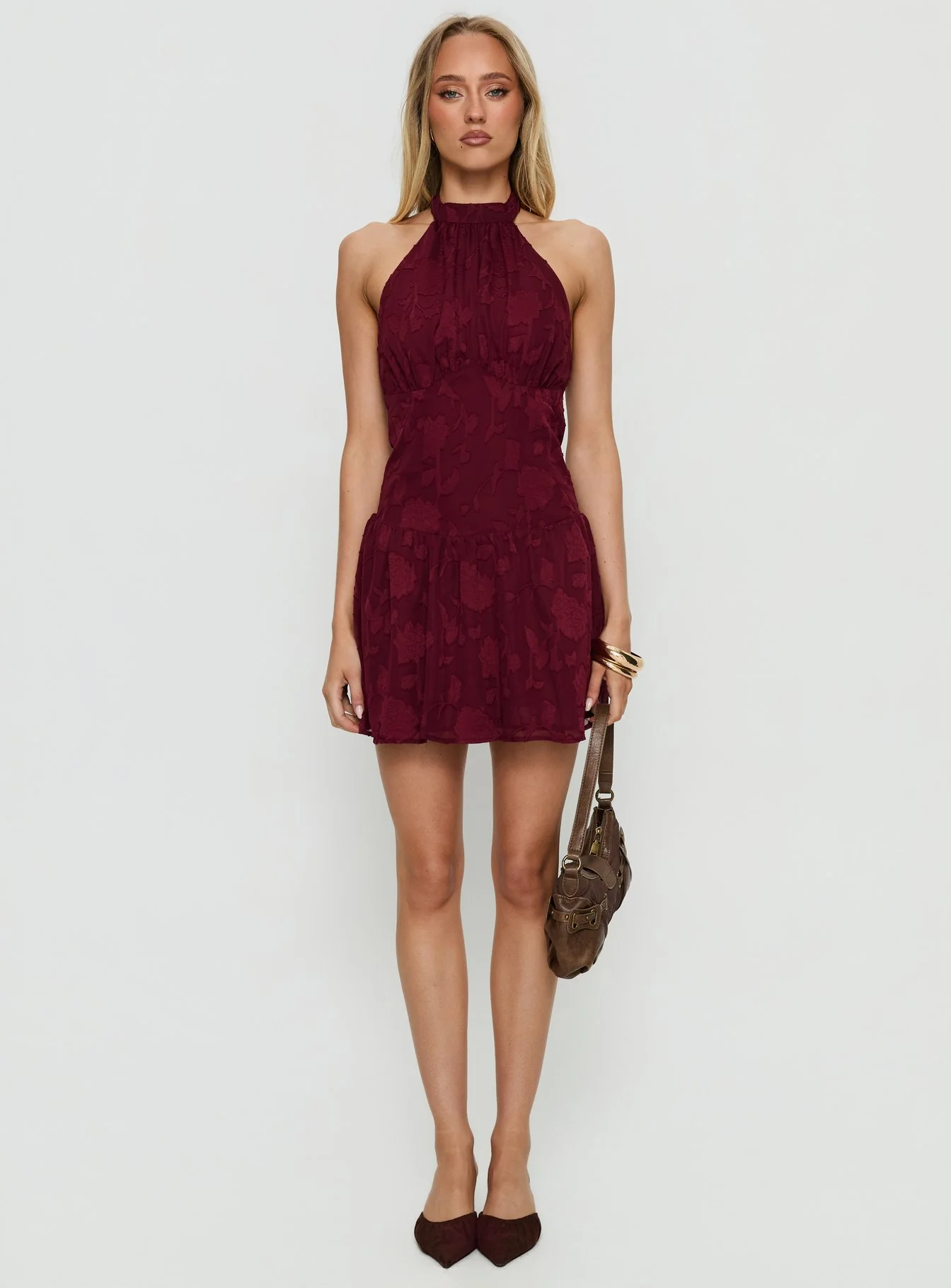 Devane High Neck Halter Playsuit Red