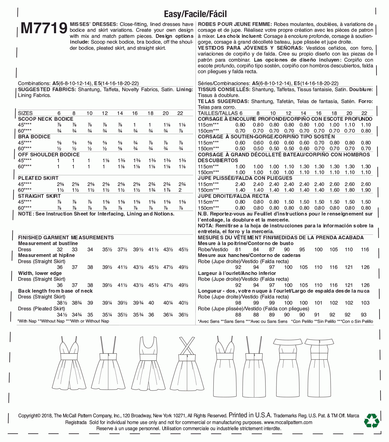 McCall's Pattern M7719 Misses' Dresses