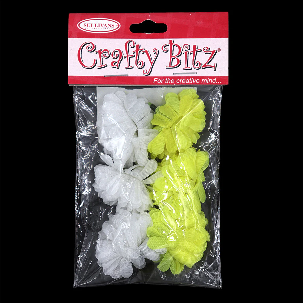 Crafty Bitz Flowers, White/Yellow- 6pk