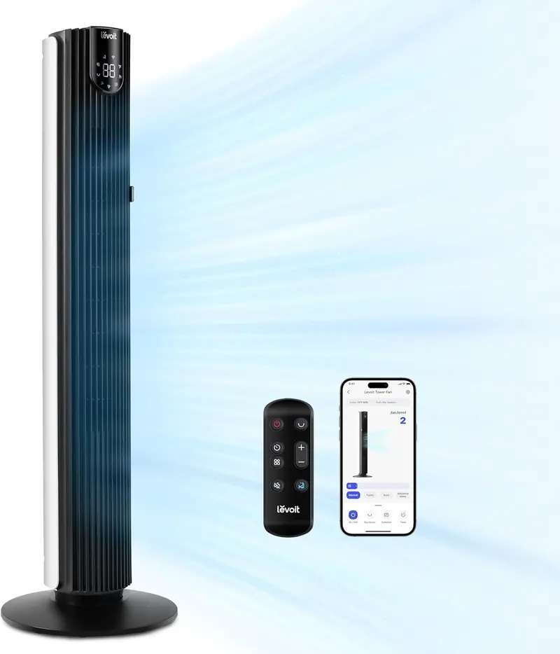 Wentylator bezłopatkowy LEVOIT 91 cm (36 cali) – wyjątkowo cichy, tryb uśpienia 28 dB, wentylator ze sterowaniem zdalnym, oscylacja 90° i 12-godzinny timer