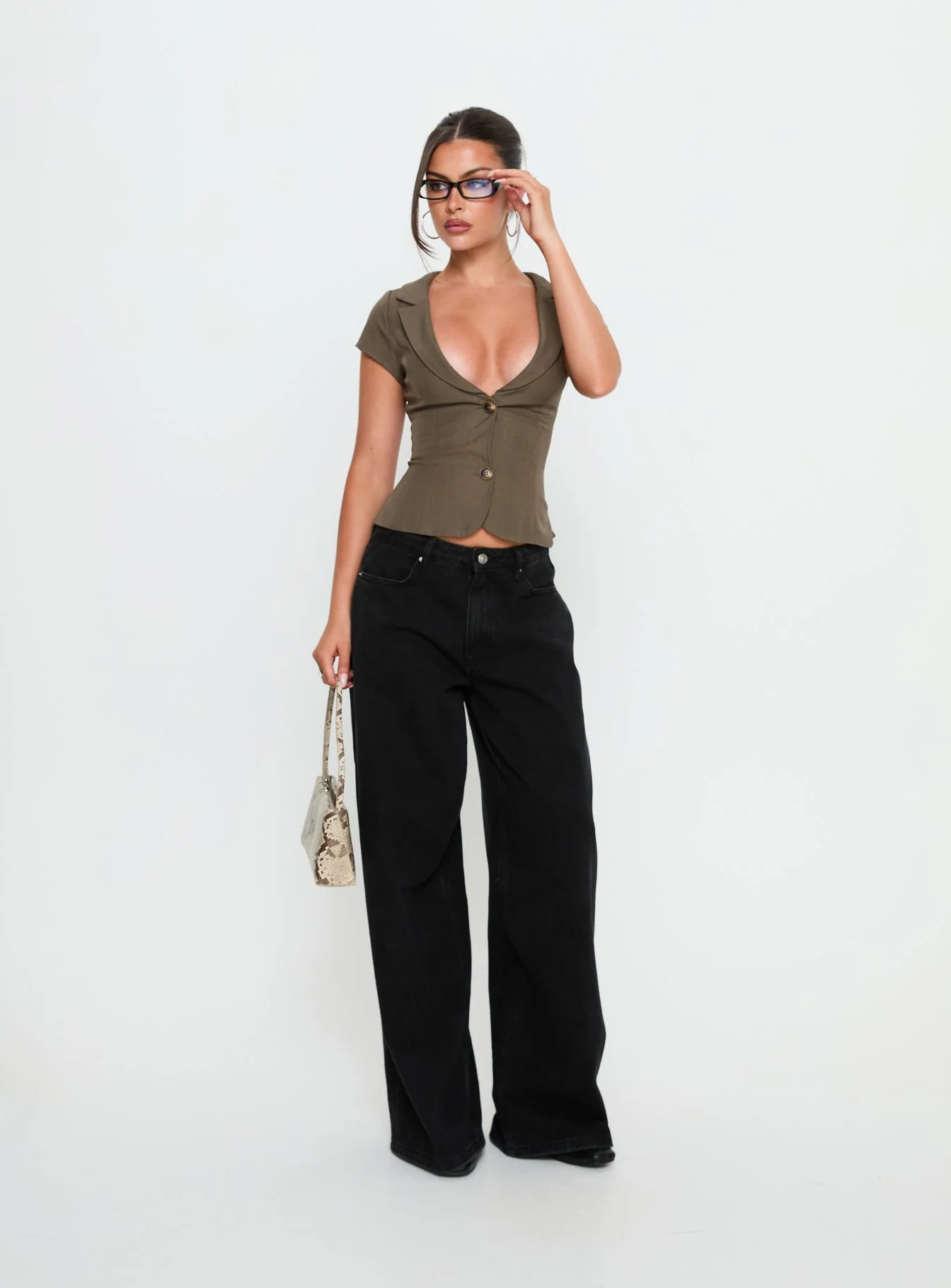 Alexandrea Plunge Tie Up Top Brown Marle
