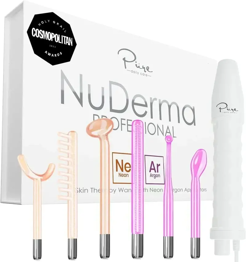 NuDerma Skin Therapy Wand – przenośne urządzenie z 6 elementami plazmy neonowo-argonowej do odmładzania twarzy