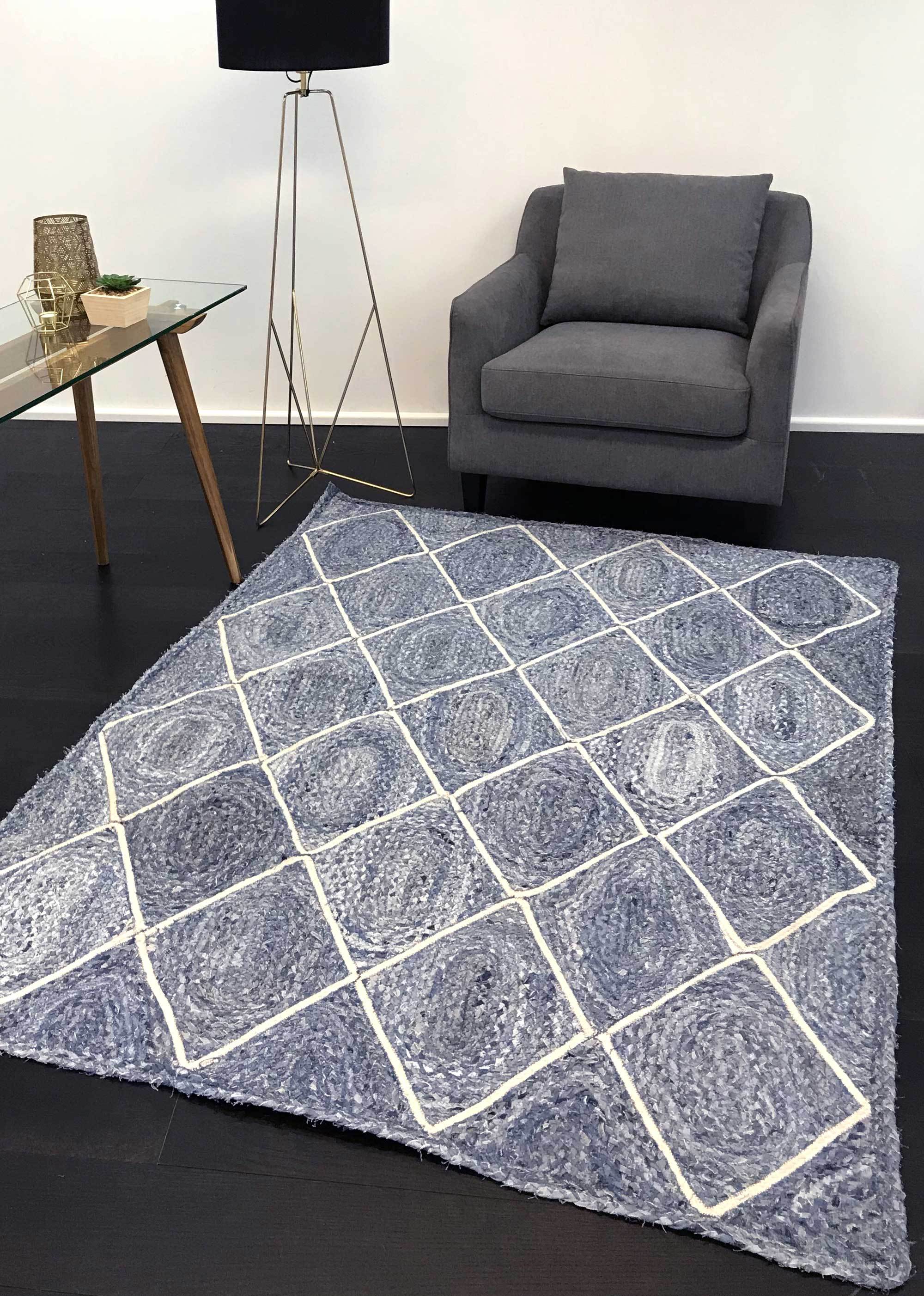 Wright Diamond Denim and White Rug
