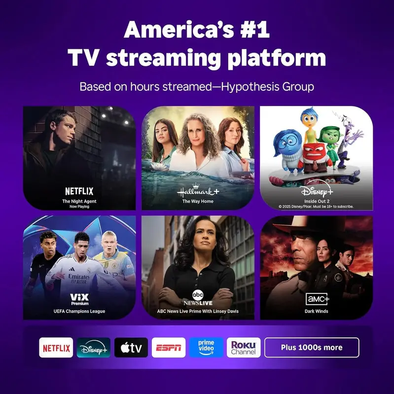 Telewizor Smart TV Roku Select Series 50 cali 4K HDR – wbudowany streaming, sterowanie głosowe, dźwięk Dolby
