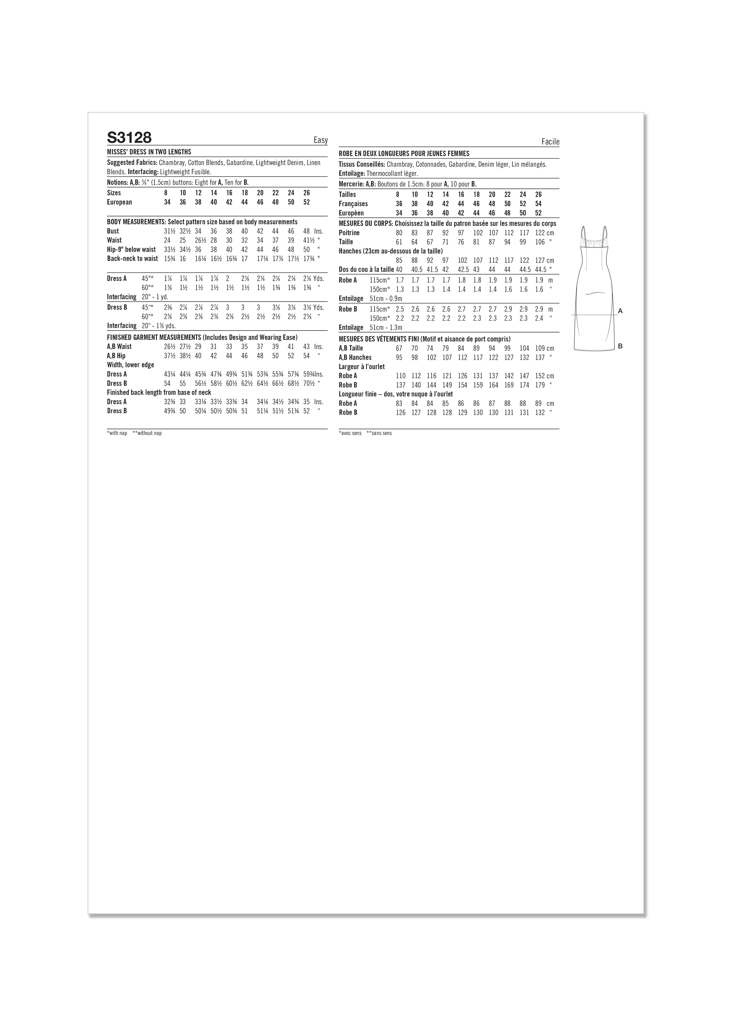 Simplicity Pattern S3128 Misses' Dress in Two Lengths