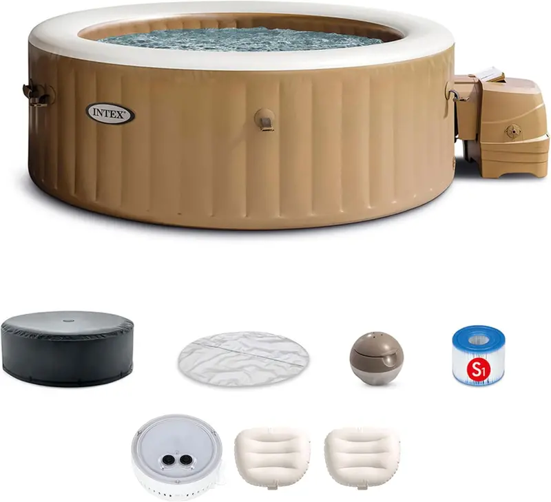 Zestaw z dmuchanym jacuzzi Intex PureSpa Plus – zawiera pompę i energooszczędny podgrzewacz