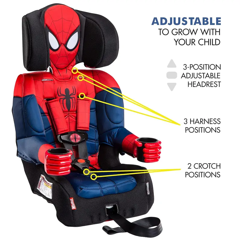 Fotelik samochodowy KidsEmbrace Spider-Man 2 w 1 – kompatybilny z systemem LATCH, z 5-punktowymi pasami bezpieczeństwa i trybem prowadzenia pasa
