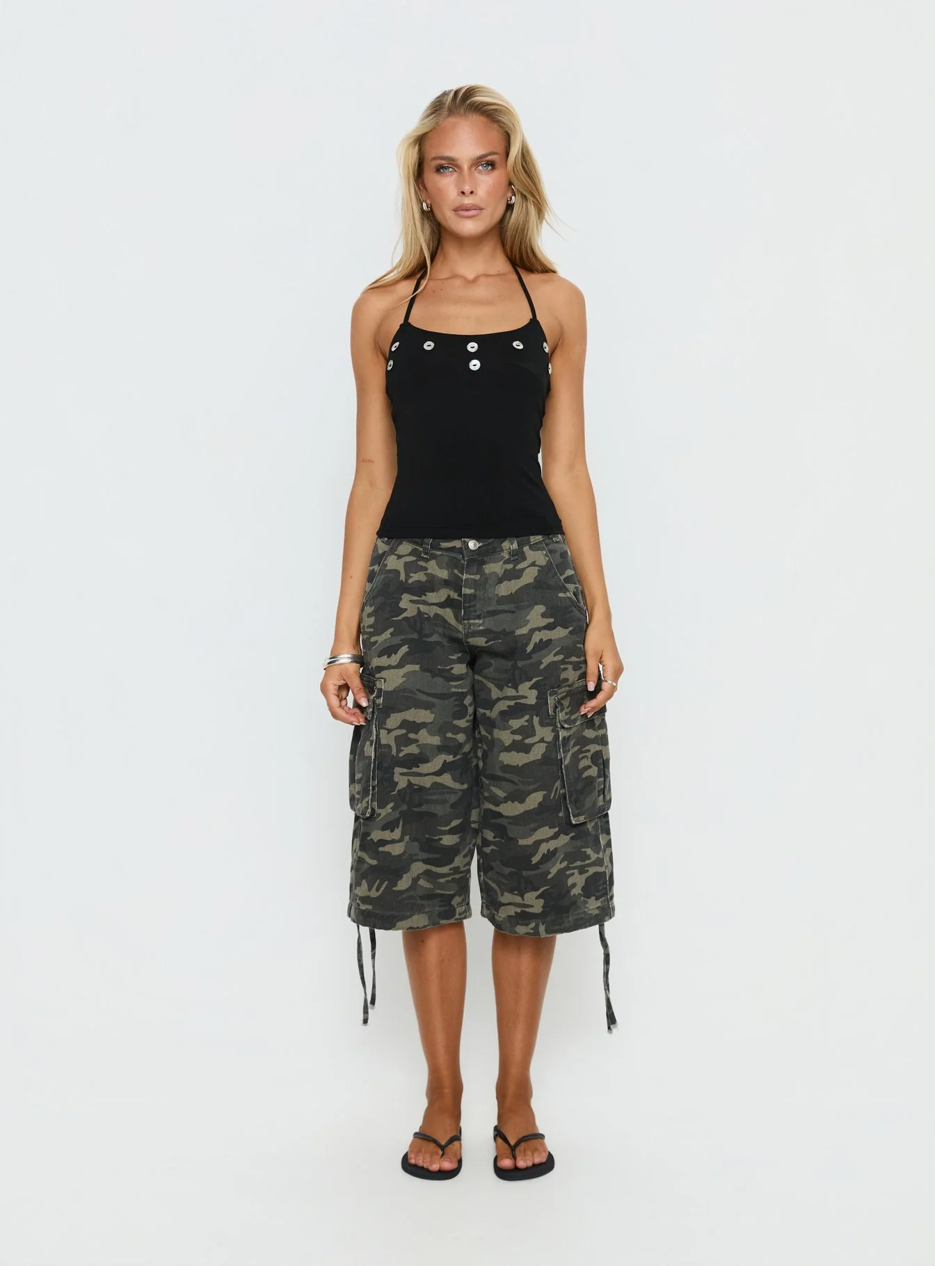 Lysandra Button Halter Top Black