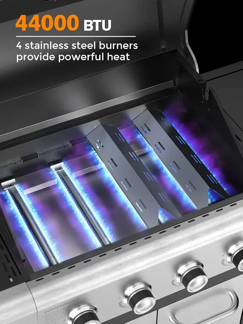 Grill gazowy propan-butan z 4 palnikami – Stacja do grillowania na zewnątrz o mocy 44 000 BTU