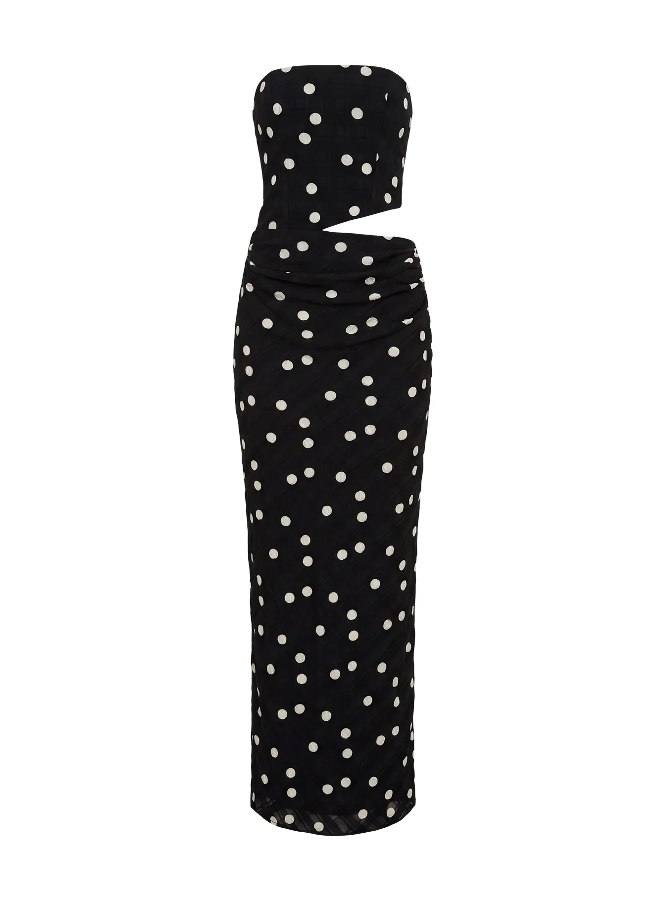 Jasira Strapless Drape Maxi Dress Black Polka Dot