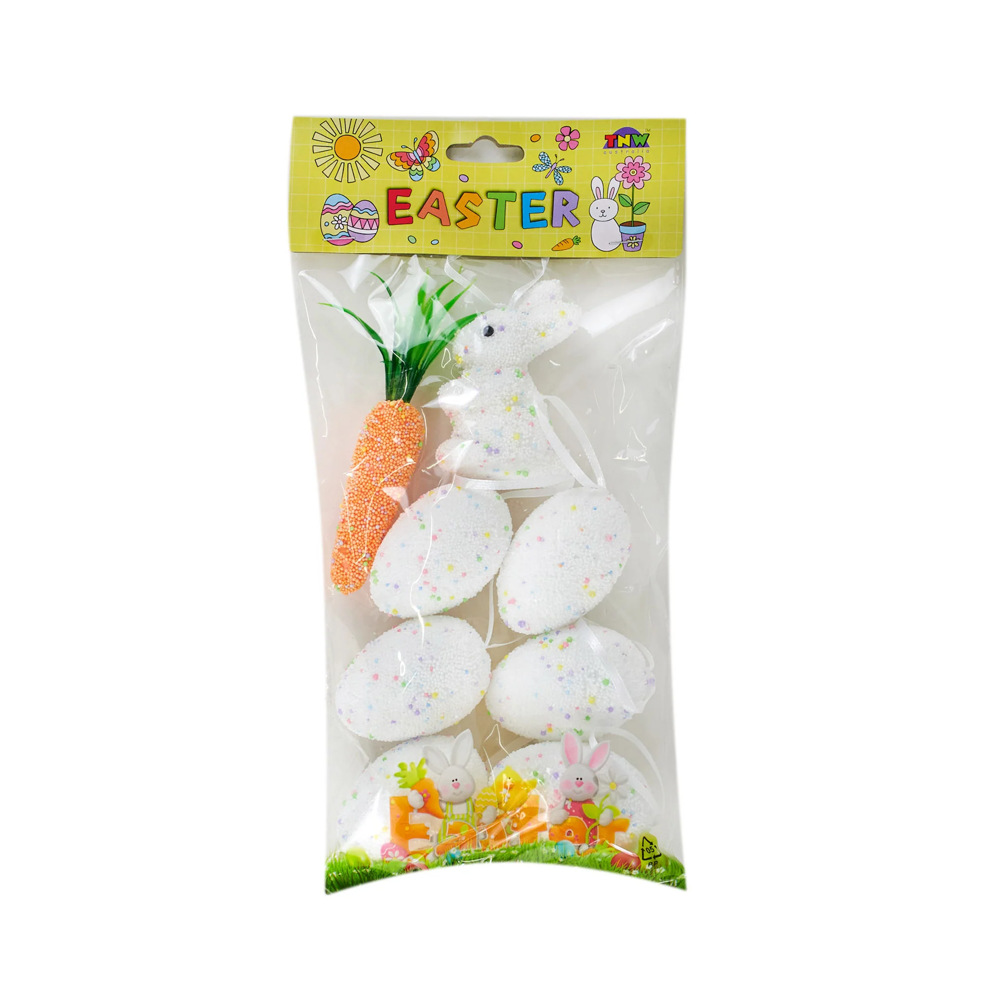 Hanging Easter Bunny with Carrot & 6 Eggs Set