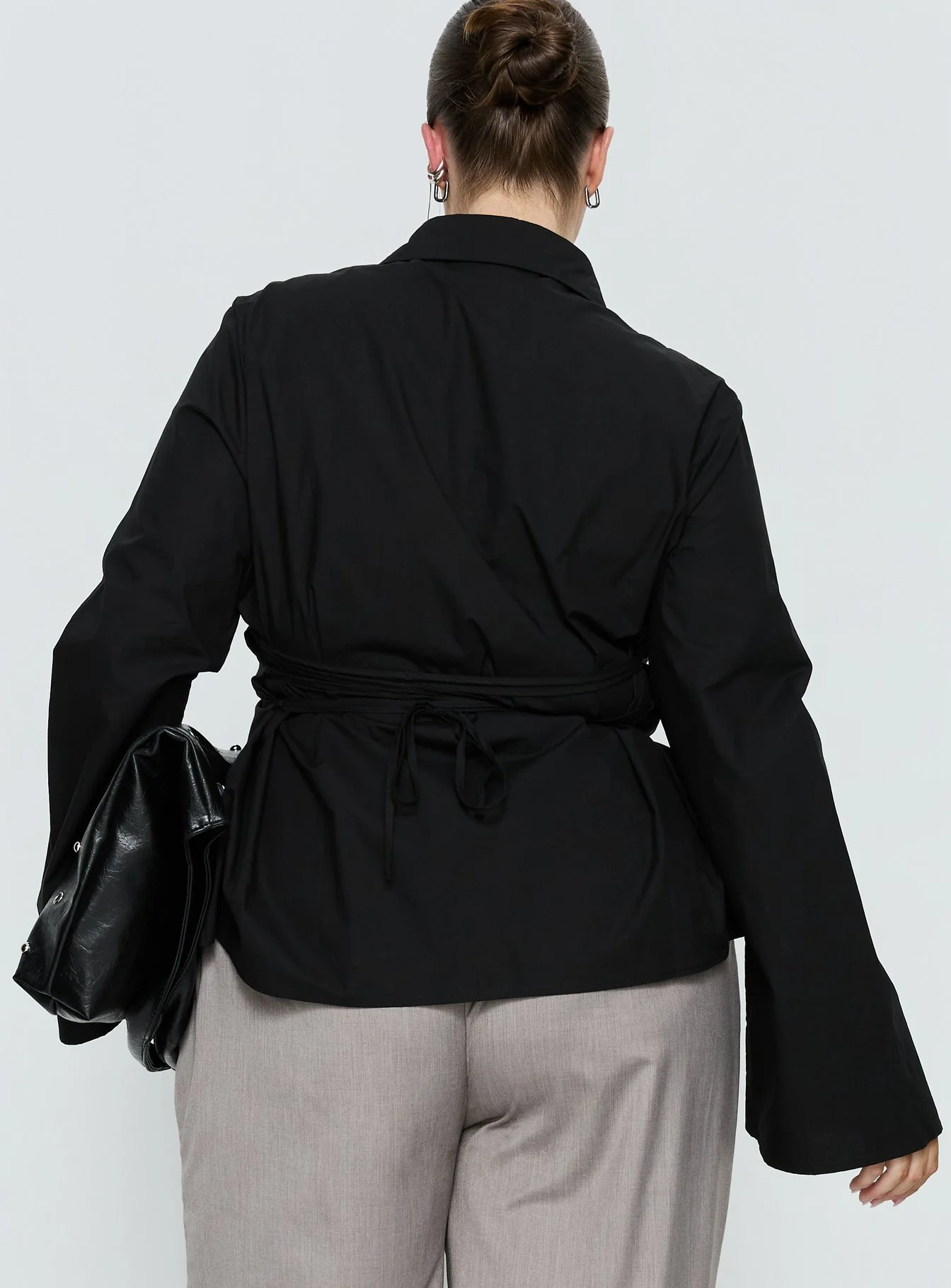 Eryx Tie Back Button Up Top Black Curve