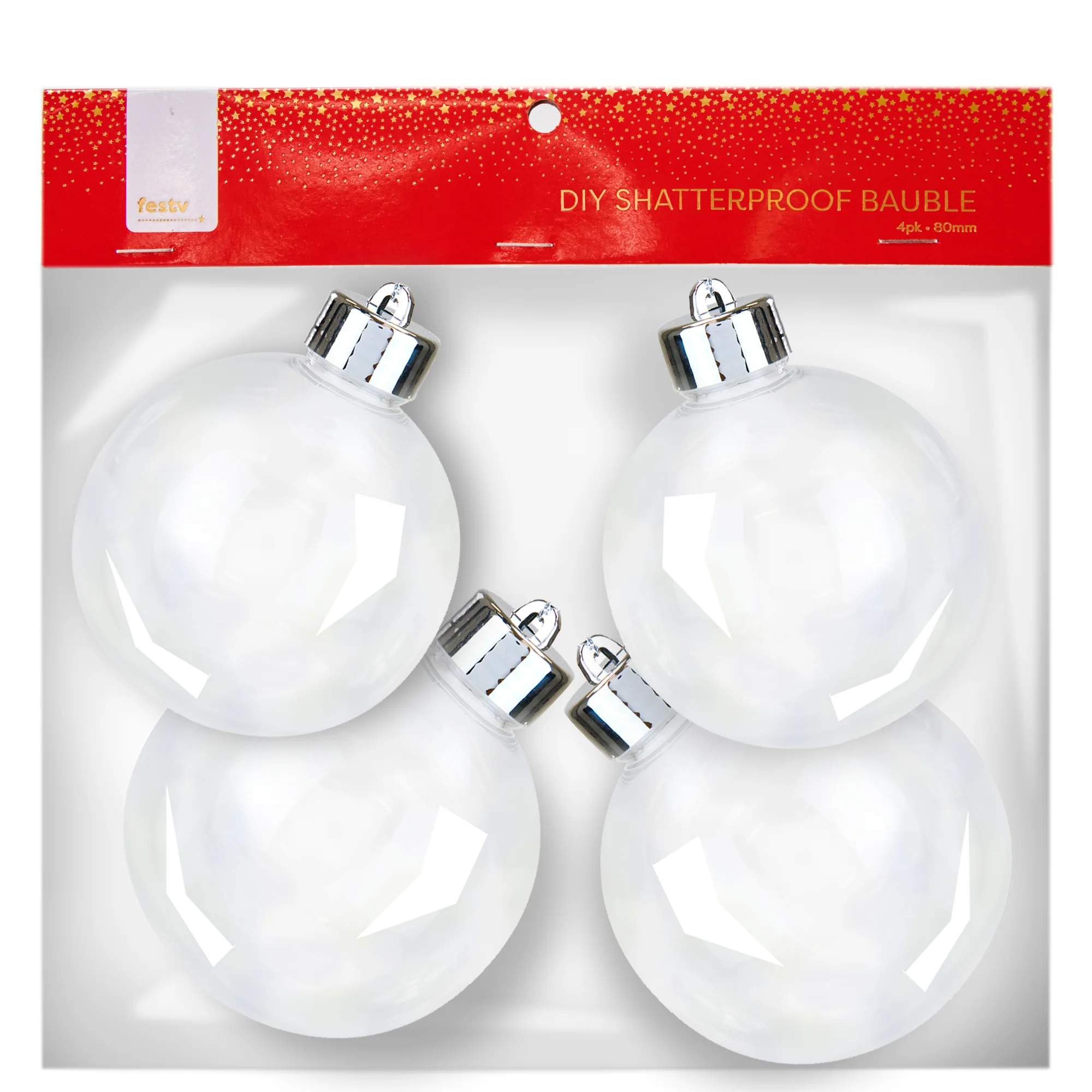 DIY Shatterproof Baubles - 4 Pack (80mm/8cm)