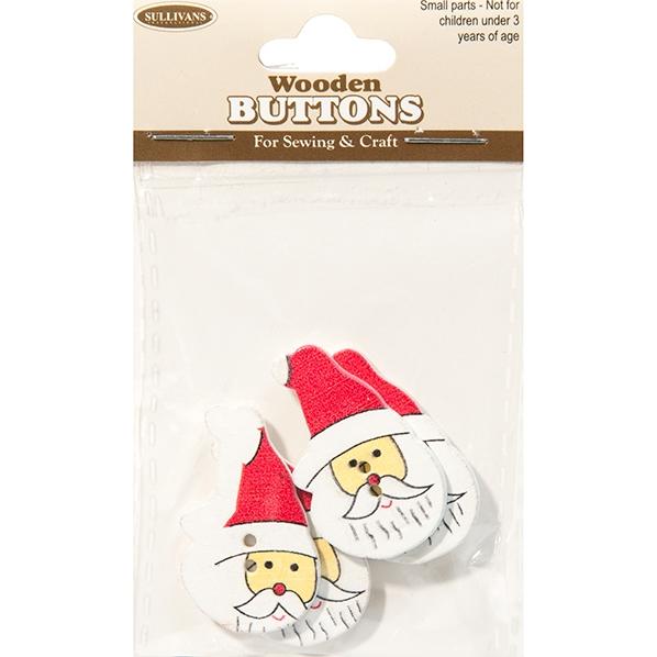 Wooden Buttons, Santa Head- 4pk