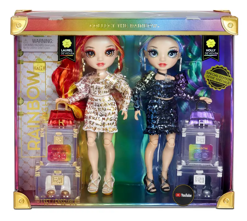 Lalki Rainbow High Fashion, specjalna edycja bliźniacza (zestaw 2 sztuk), Laurel i Holly De'Vious