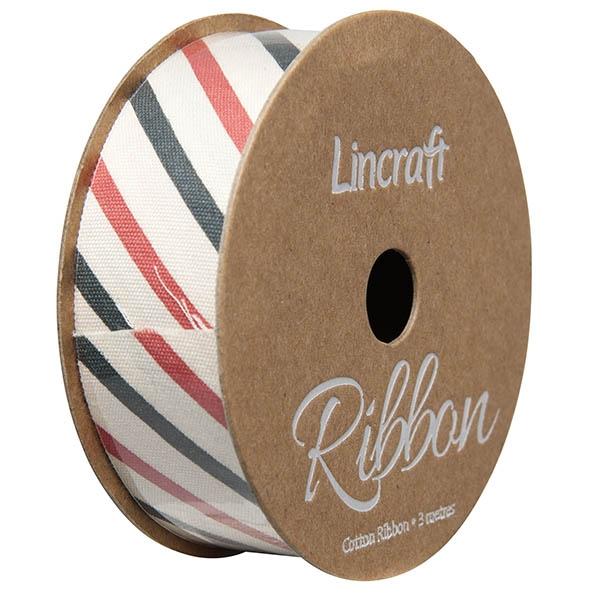 Cotton Ribbon, Barber Red Blue- 25mm x 3m