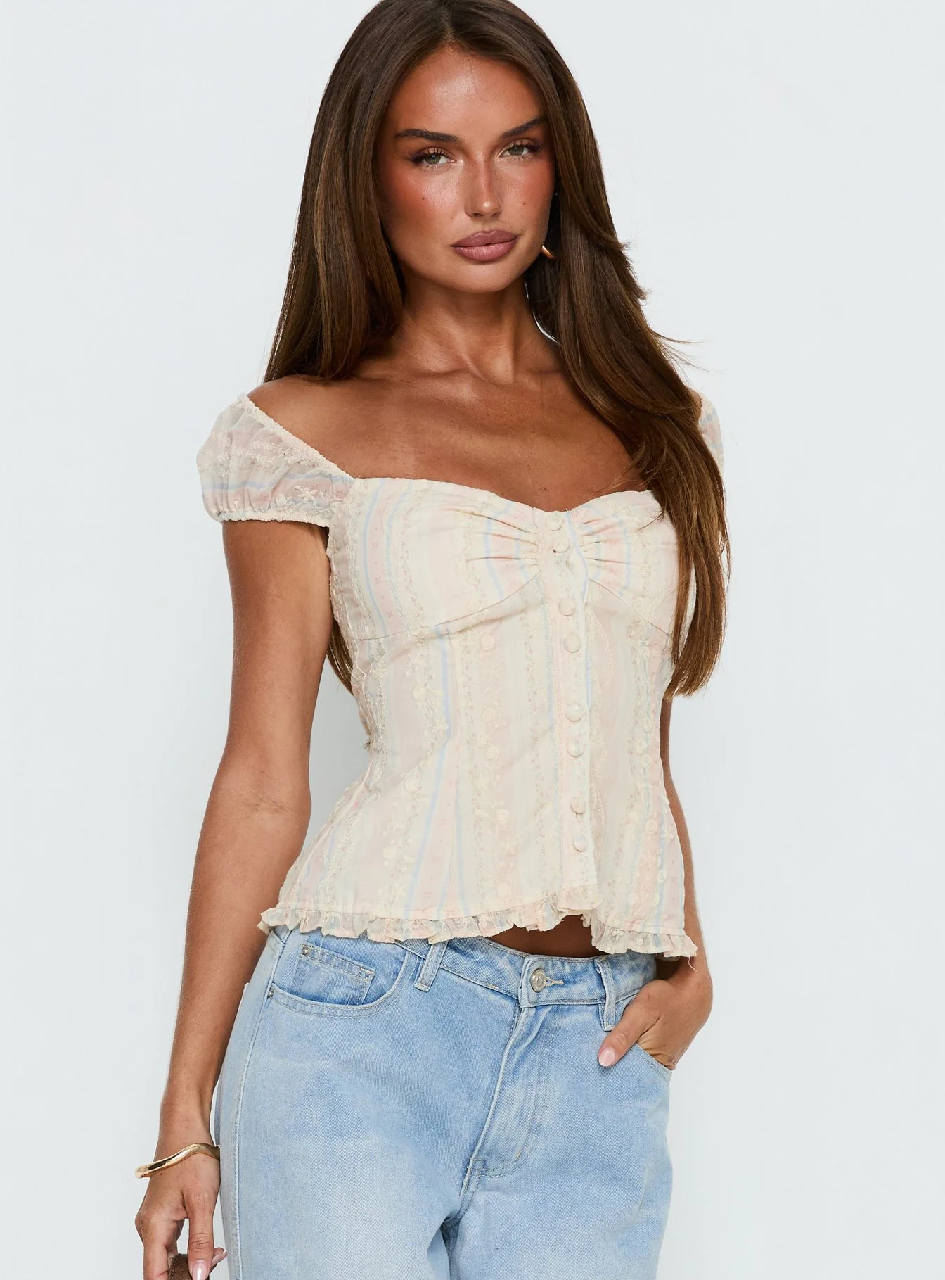 Trinitee Cap Sleeve Blouse Top Floral