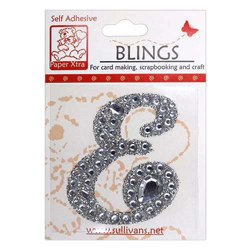Stick On Bling Letter, Cursive E- 55mm