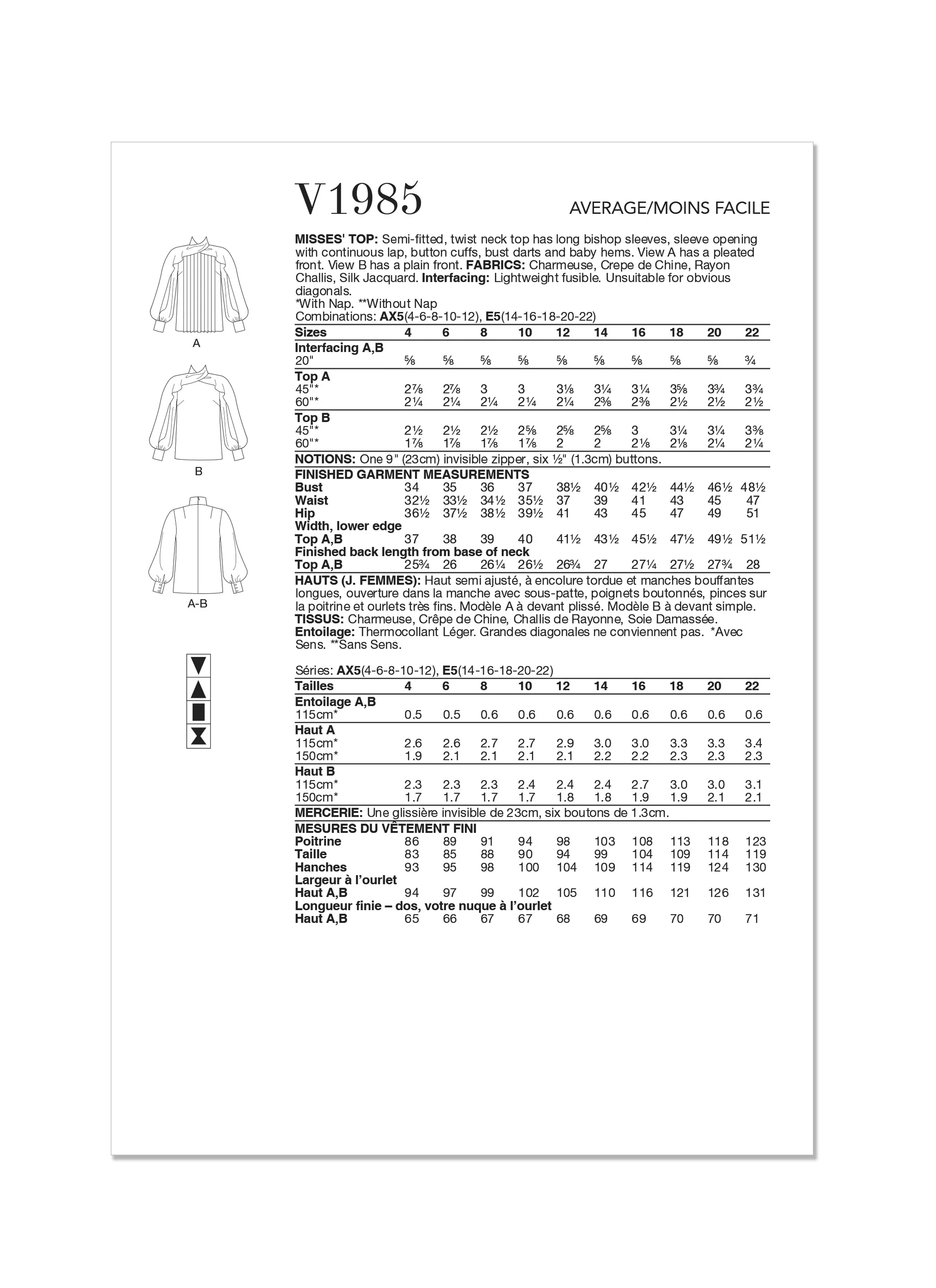 Voguepattern V1985 Misses' Top/Vest