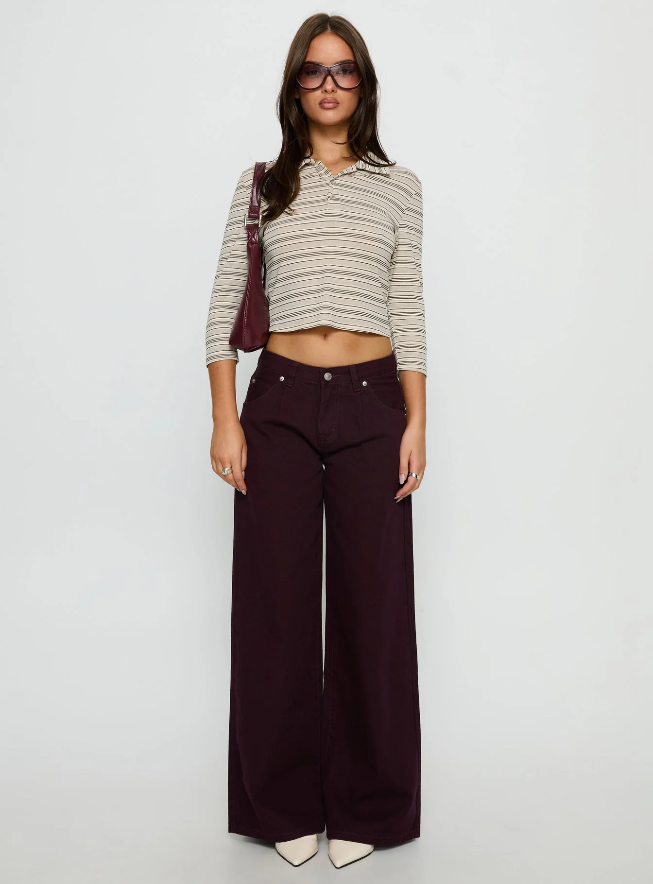 Jaeda Collared 3/4 Sleeve Top Stripe