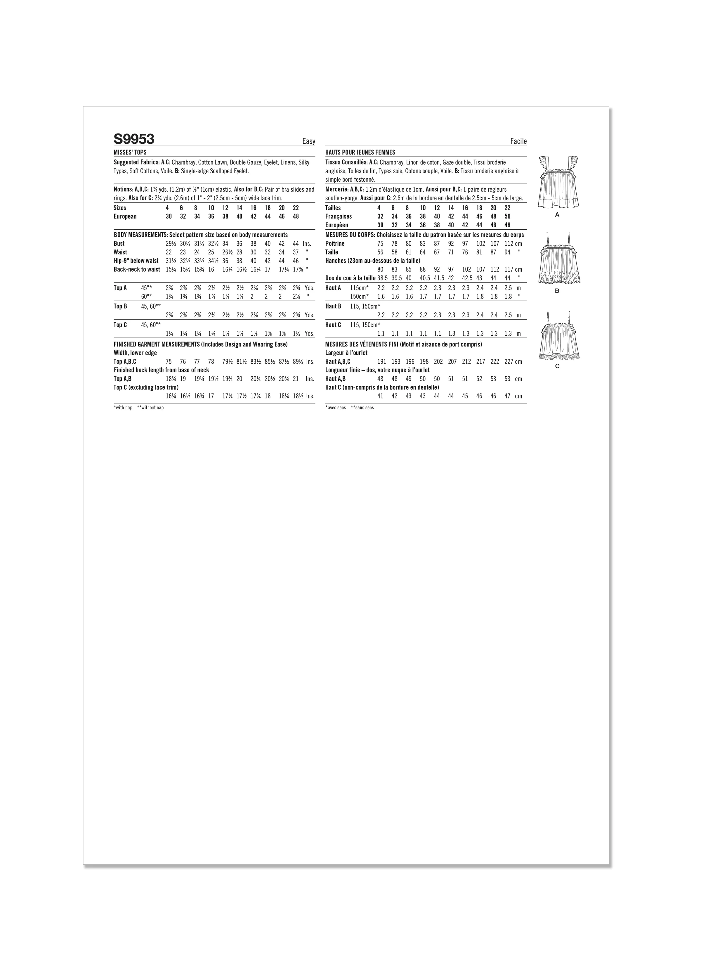Simplicity Pattern 9953 Misses' Tops