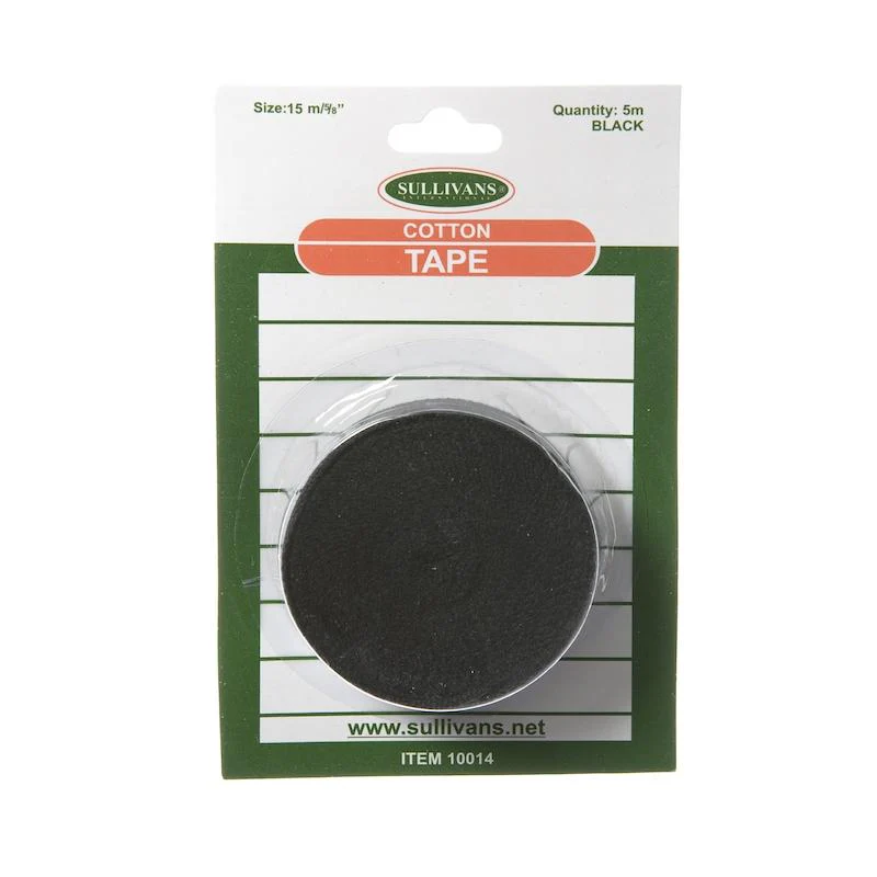Sullivans Cotton Tape, Black- 15mm x 5m