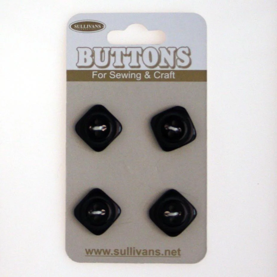 Sullivans Square Button 4pc, Black- 13mm