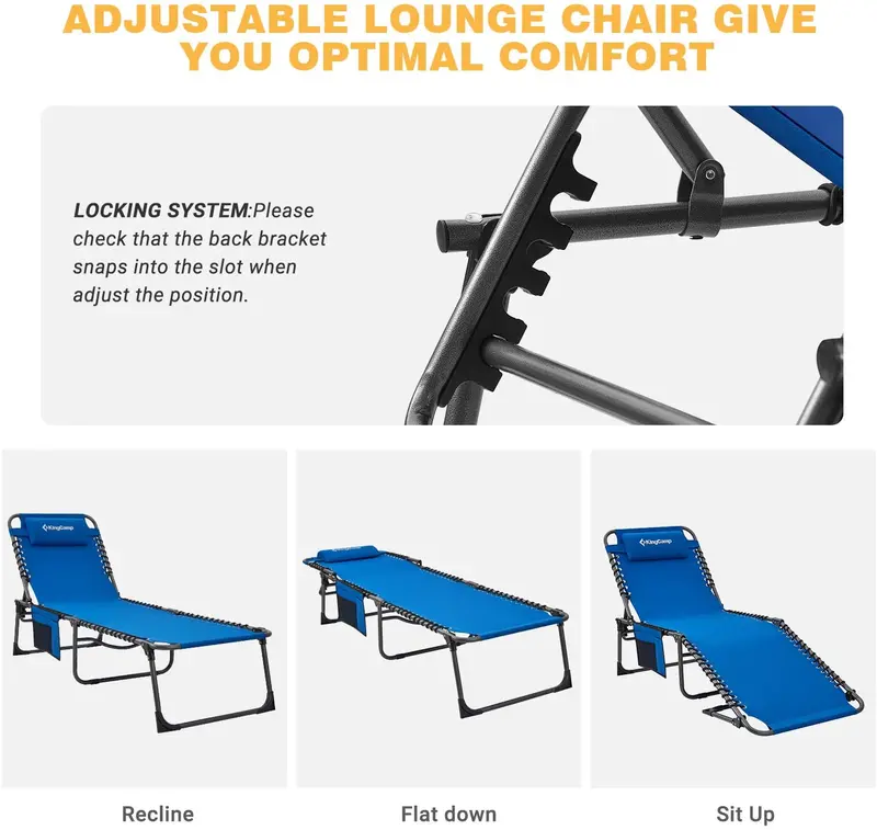 Lekki aluminiowy leżak z 4 pozycjami – przenośny leżak na plażę i basen